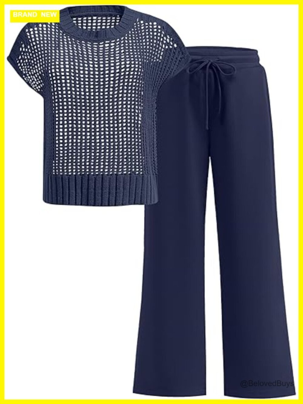Cap Sleeve Crochet Sheer Knit Set Wide Leg Pants Lounge Matching Travel Outfit